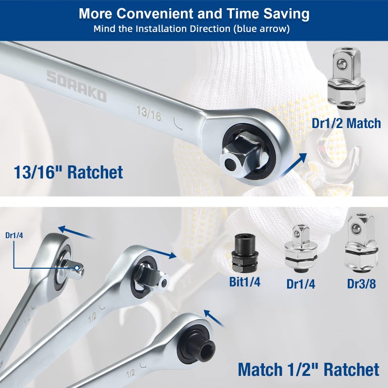 SORAKO 12 Piece Ratcheting Wrench Set  SAE 1/4-13/16 Chrome Vanadium Steel Wrenches  Combination Wrench Set for Car Repair and Household Equipment Repair with Handbag - Image 4